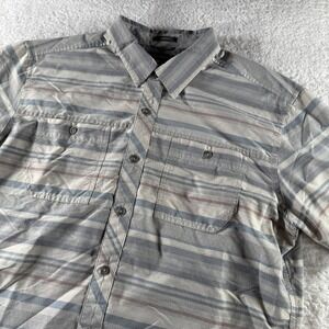 Eddie Bauer Classic Fit Mesh Fishing Shirt Casual Button Up Striped Large Gray